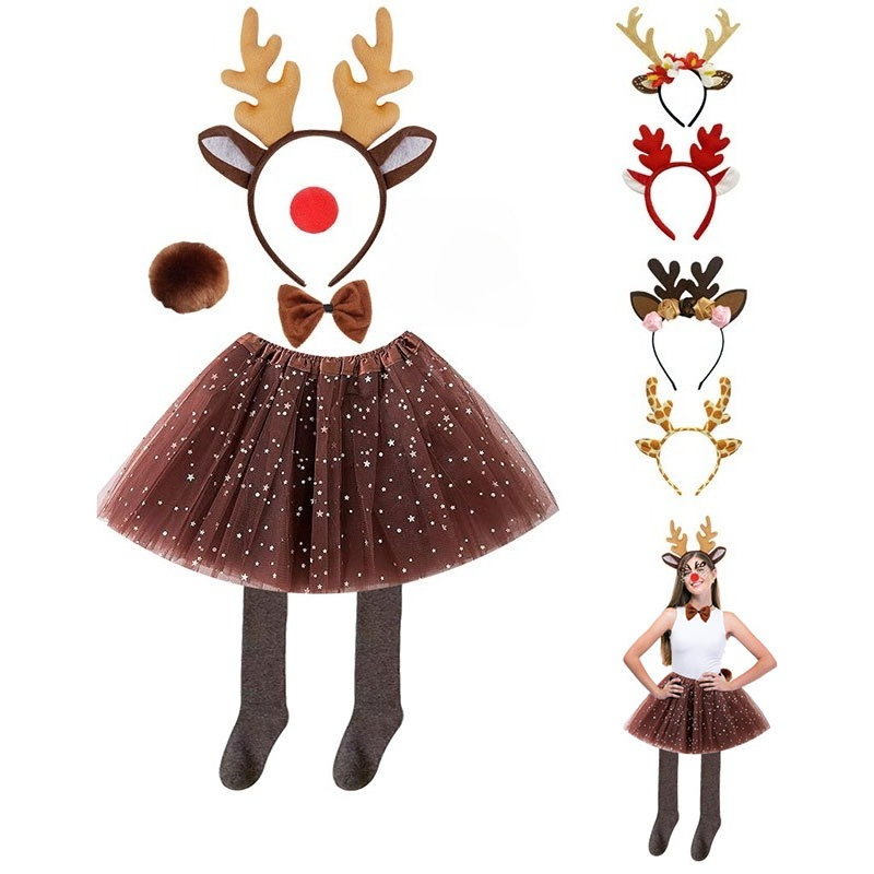 Reindeer Antlers Headband - Set costume da renna, gonna tutù